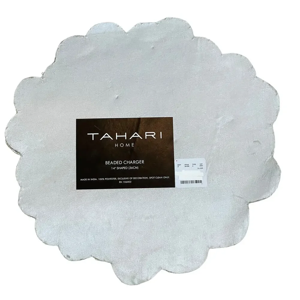 TAHARI HOME Glass Hand Beaded Charger Placemat Summer Yellow & White Floral NEW